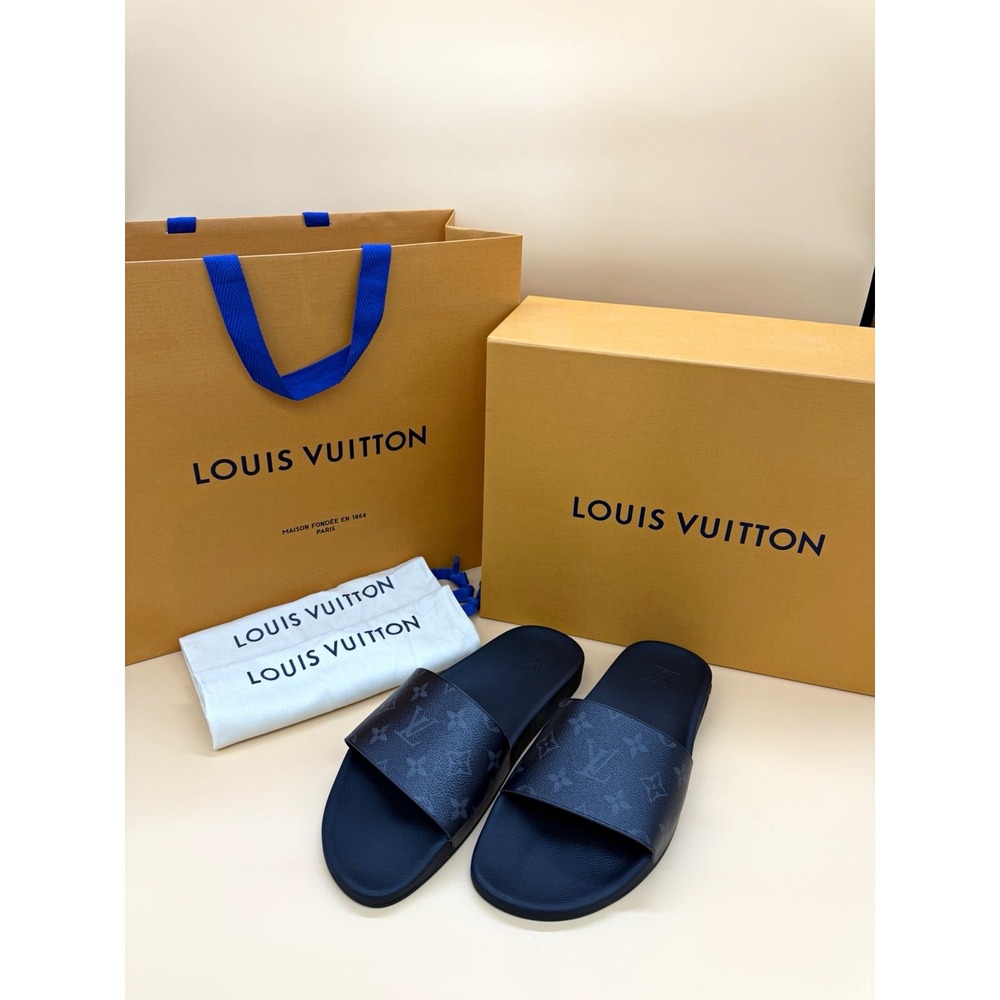 Louis Vuitton Waterfront Mule Men's Slides Sandals Monogram Eclipse Size 8